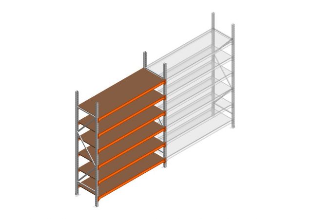 Beginsectie grootvakstelling MP 2500x1500x600mm hxbxd 6 niveaus RAL2004/Verzinkt 500kg