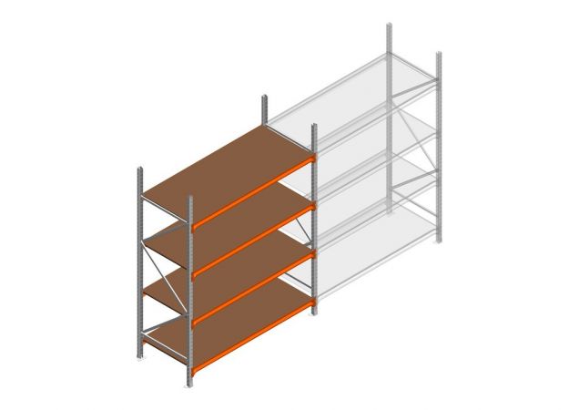 Beginsectie grootvakstelling MP 2500x1500x800mm hxbxd 4 niveaus RAL2004/Verzinkt 500kg