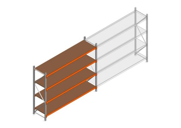 Beginsectie grootvakstelling MP 2000x2400x600mm hxbxd 4 niveaus  RAL2004/Verzinkt 265kg