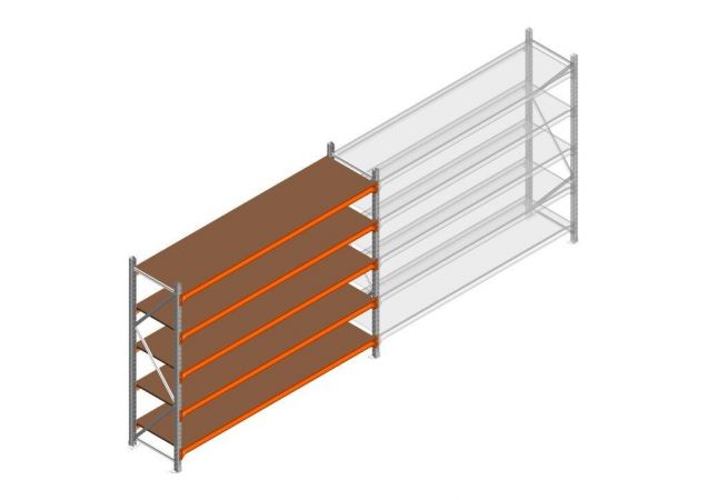 Beginsectie grootvakstelling MP 2000x2400x600mm hxbxd 5 niveaus  RAL2004/Verzinkt 265kg