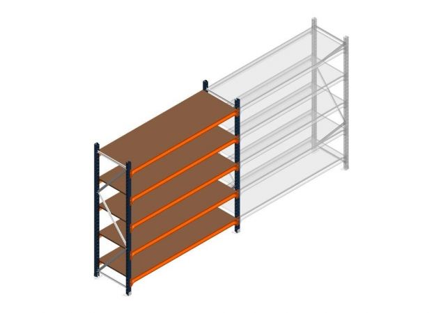 Beginsectie grootvakstelling MP 2000x1850x600mm hxbxd 5 niveaus  RAL2004/5003/Verzinkt 400kg
