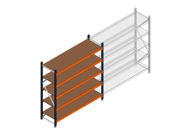 Beginsectie grootvakstelling MP 2000x1500x600mm hxbxd 5 niveaus RAL2004/5003/Verzinkt 500kg