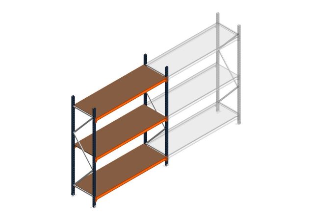 Beginsectie grootvakstelling MP 2250x1500x600mm hxbxd 3 niveaus RAL2004/5003/Verzinkt 500kg