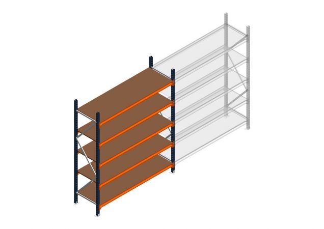 Beginsectie grootvakstelling MP 2250x1500x600mm hxbxd 5 niveaus RAL2004/5003/Verzinkt 500kg