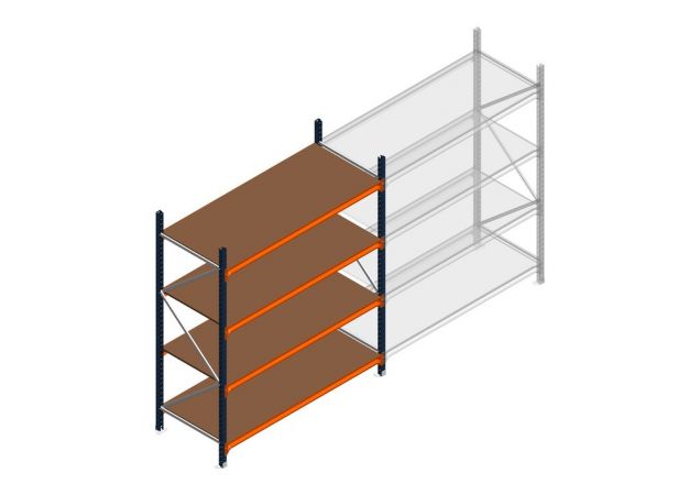 Beginsectie grootvakstelling MP 2250x1500x800mm hxbxd 4 niveaus RAL2004/5003/Verzinkt 500kg