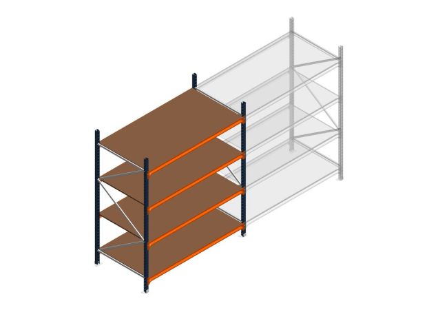 Beginsectie grootvakstelling MP 2250x1500x1000mm hxbxd 4 niveaus RAL2004/5003/Verzinkt 500kg
