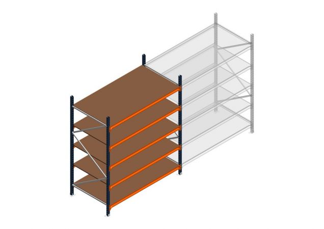 Beginsectie grootvakstelling MP 2250x1500x1000mm hxbxd 5 niveaus RAL2004/5003/Verzinkt 500kg