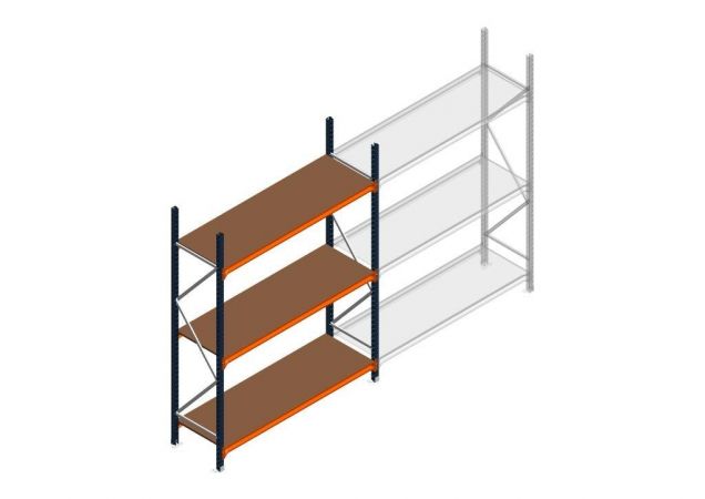 Beginsectie grootvakstelling MP 2500x1850x600mm hxbxd 3 niveaus  RAL2004/5003/Verzinkt 400kg