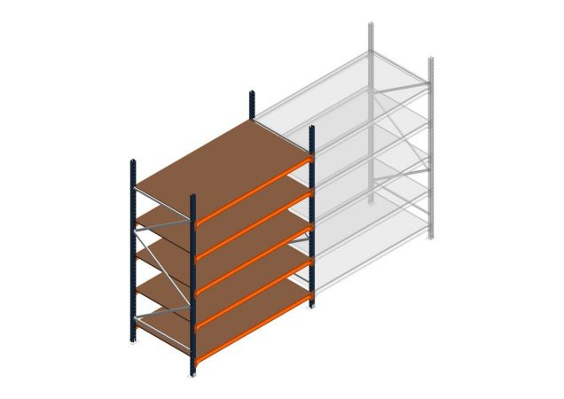 Beginsectie grootvakstelling MP 2500x1500x1000mm hxbxd 5 niveaus RAL2004/5003/Verzinkt 500kg