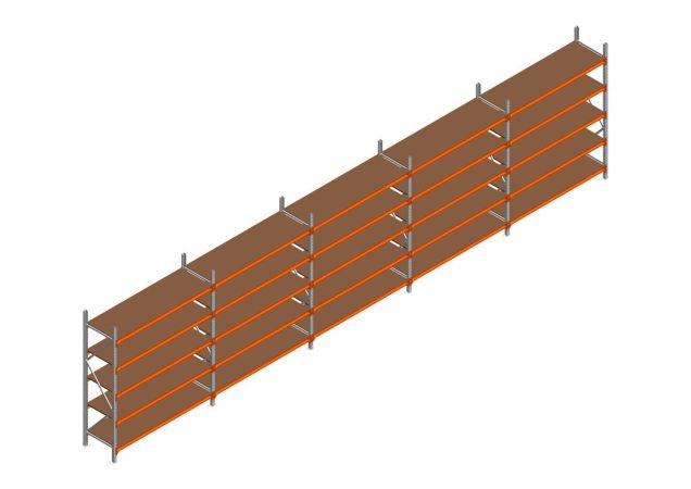Voordeelrij MP Grootvakstelling 2250x7800x600 hxbxd 5 niveaus RAL2004/Verzinkt 500kg
