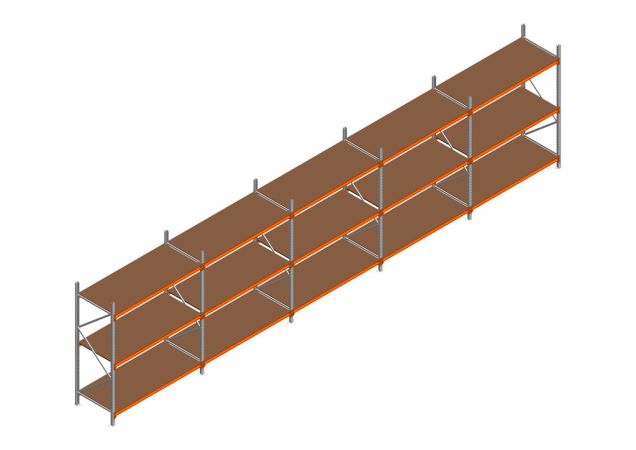 Voordeelrij MP Grootvakstelling 2250x7800x800 hxbxd 3 niveaus RAL2004/Verzinkt 500kg