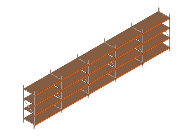 Voordeelrij MP Grootvakstelling 2250x7800x800 hxbxd 4 niveaus RAL2004/Verzinkt 500kg