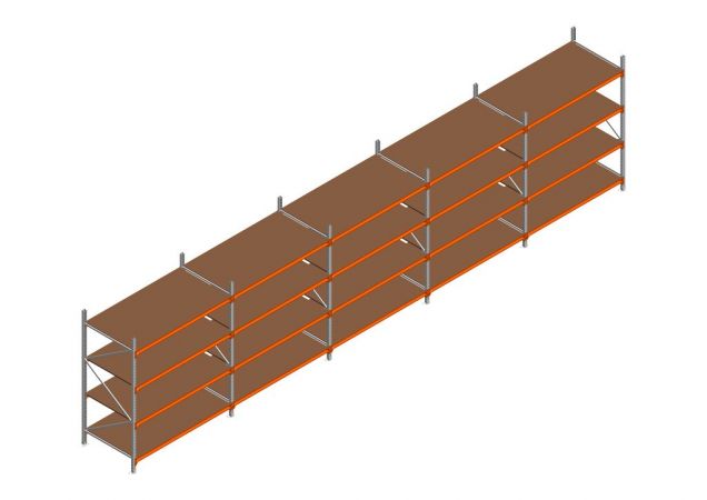 Voordeelrij MP Grootvakstelling 2250x7800x1000 hxbxd 4 niveaus RAL2004/Verzinkt 500kg