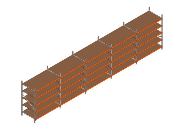 Voordeelrij MP Grootvakstelling 2250x7800x1000 hxbxd 5 niveaus RAL2004/Verzinkt 500kg