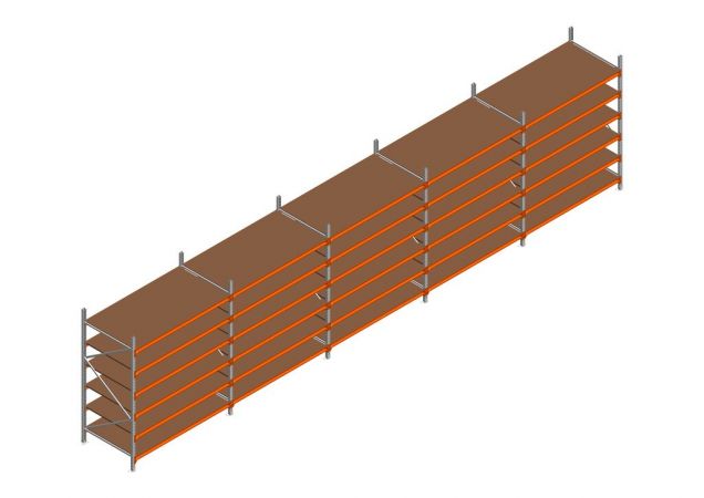 Voordeelrij MP Grootvakstelling 2250x7800x1000 hxbxd 6 niveaus RAL2004/Verzinkt 500kg
