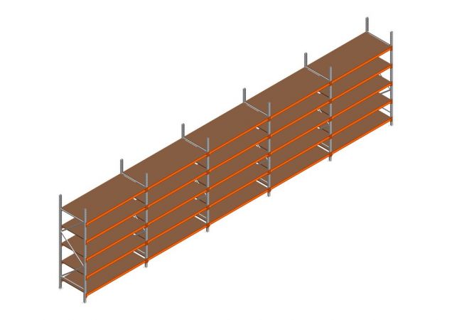 Voordeelrij MP Grootvakstelling 2500x7800x800 hxbxd 5 niveaus RAL2004/Verzinkt 500kg