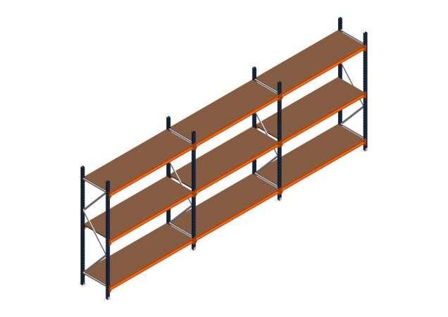 Voordeelrij MP Grootvakstelling 2250x4700x600 hxbxd 3 niveaus RAL2004/5003/Verzinkt 500kg