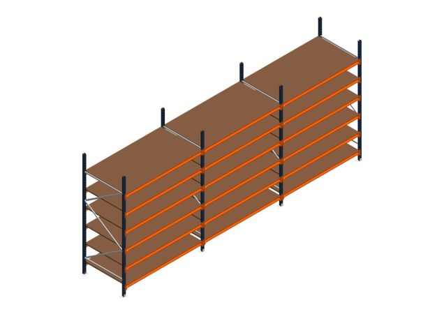 Voordeelrij MP Grootvakstelling 2500x4700x1000 hxbxd 6 niveaus RAL2004/5003/Verzinkt 500kg