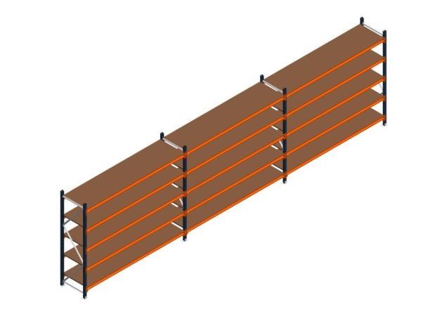 Voordeelrij MP Grootvakstelling 2000x7400x600 hxbxd 5 niveaus RAL2004/5003/Verzinkt 265kg