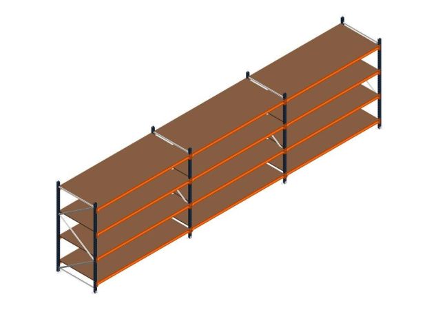 Voordeelrij MP Grootvakstelling 2000x7400x1000 hxbxd 4 niveaus RAL2004/5003/Verzinkt 265kg