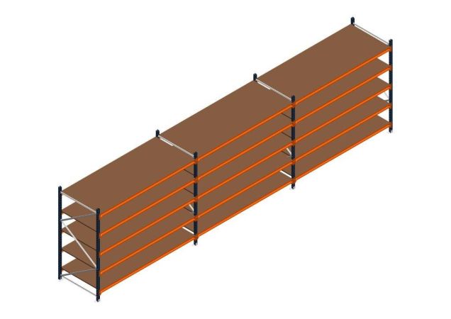 Voordeelrij MP Grootvakstelling 2000x7400x1000 hxbxd 5 niveaus RAL2004/5003/Verzinkt 265kg