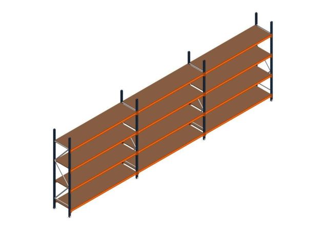 Voordeelrij MP Grootvakstelling 2500x7400x600 hxbxd 4 niveaus RAL2004/5003/Verzinkt 265kg