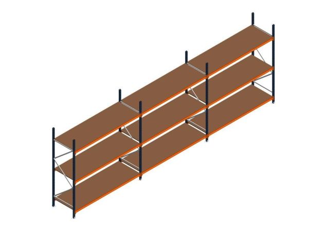 Voordeelrij MP Grootvakstelling 2500x7400x800 hxbxd 3 niveaus RAL2004/5003/Verzinkt 265kg