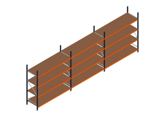 Voordeelrij MP Grootvakstelling 2500x7400x800 hxbxd 4 niveaus RAL2004/5003/Verzinkt 265kg