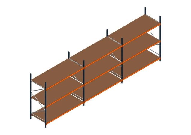 Voordeelrij MP Grootvakstelling 2500x7400x1000 hxbxd 3 niveaus RAL2004/5003/Verzinkt 265kg