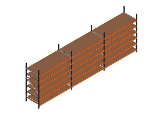 Voordeelrij MP Grootvakstelling 2500x7400x1000 hxbxd 6 niveaus RAL2004/5003/Verzinkt 265kg