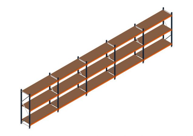 Voordeelrij MP Grootvakstelling 2000x7800x600 hxbxd 3 niveaus RAL2004/5003/Verzinkt 500kg