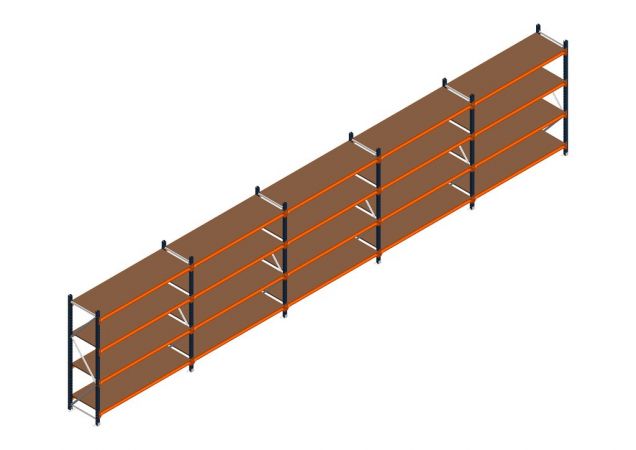 Voordeelrij MP Grootvakstelling 2000x7800x600 hxbxd 4 niveaus RAL2004/5003/Verzinkt 500kg