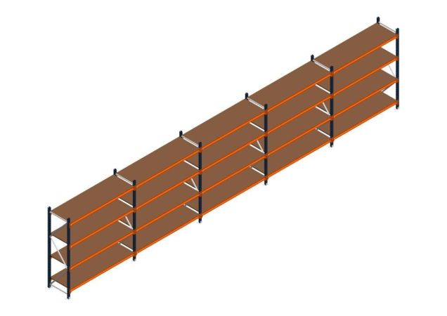 Voordeelrij MP Grootvakstelling 2000x9550x600 hxbxd 4 niveaus RAL2004/5003/Verzinkt 400kg