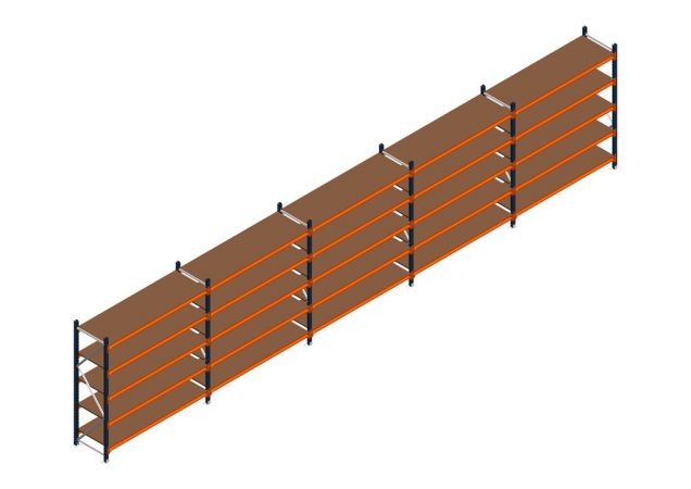 Voordeelrij MP Grootvakstelling 2000x7800x600 hxbxd 5 niveaus RAL2004/5003/Verzinkt 500kg