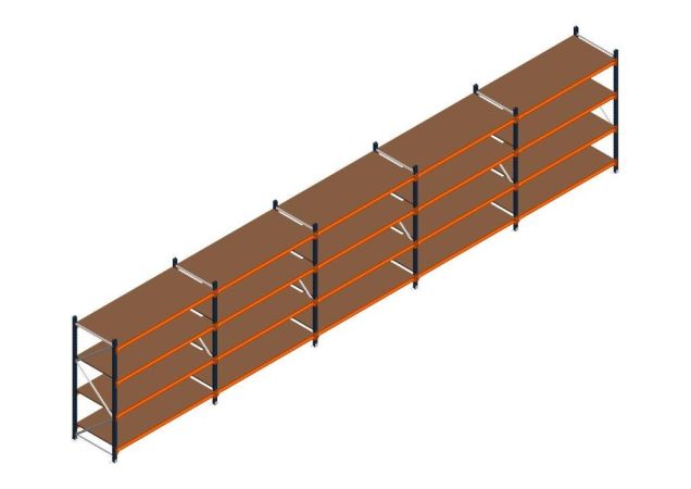 Voordeelrij MP Grootvakstelling 2000x9550x800 hxbxd 4 niveaus RAL2004/5003/Verzinkt 400kg