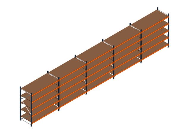 Voordeelrij MP Grootvakstelling 2000x7800x800 hxbxd 5 niveaus RAL2004/5003/Verzinkt 500kg