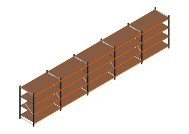 Voordeelrij MP Grootvakstelling 2000x9550x1000 hxbxd 4 niveaus RAL2004/5003/Verzinkt 400kg