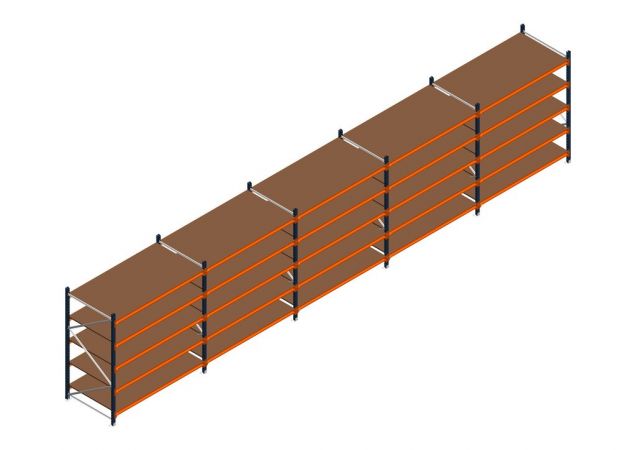 Voordeelrij MP Grootvakstelling 2000x7800x1000 hxbxd 5 niveaus RAL2004/5003/Verzinkt 500kg
