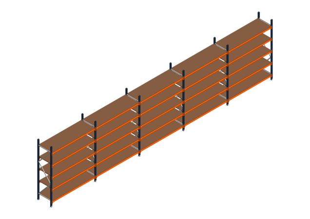 Voordeelrij MP Grootvakstelling 2250x7800x600 hxbxd 5 niveaus RAL2004/5003/Verzinkt 500kg