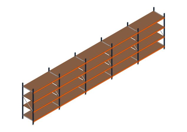 Voordeelrij MP Grootvakstelling 2250x7800x800 hxbxd 4 niveaus RAL2004/5003/Verzinkt 500kg