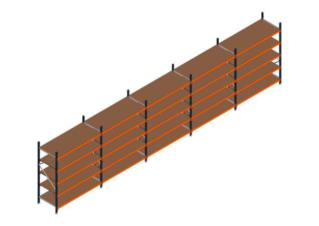 Voordeelrij MP Grootvakstelling 2250x7800x800 hxbxd 5 niveaus RAL2004/5003/Verzinkt 500kg