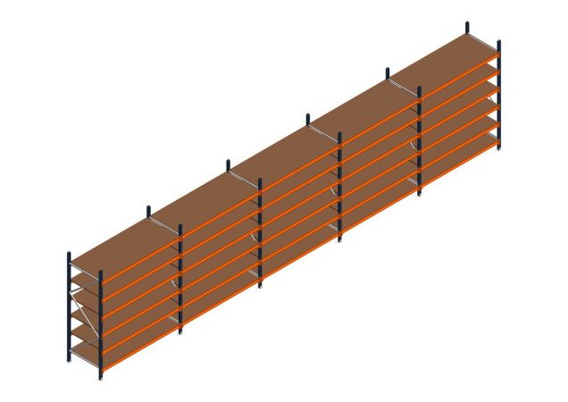 Voordeelrij MP Grootvakstelling 2250x7800x800 hxbxd 6 niveaus RAL2004/5003/Verzinkt 500kg