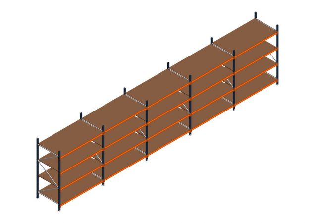 Voordeelrij MP Grootvakstelling 2250x7800x1000 hxbxd 4 niveaus RAL2004/5003/Verzinkt 500kg