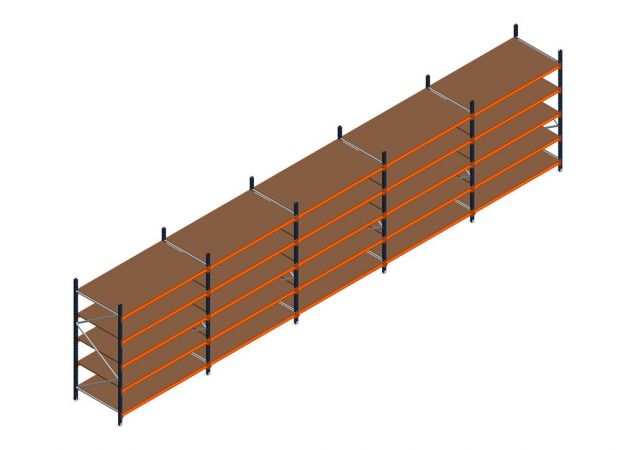 Voordeelrij MP Grootvakstelling 2250x7800x1000 hxbxd 5 niveaus RAL2004/5003/Verzinkt 500kg