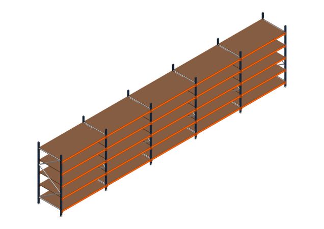 Voordeelrij MP Grootvakstelling 2250x7800x1000 hxbxd 5 niveaus RAL2004/5003/Verzinkt 500kg