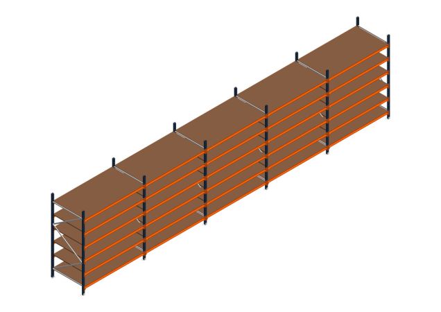 Voordeelrij MP Grootvakstelling 2250x7800x1000 hxbxd 6 niveaus RAL2004/5003/Verzinkt 500kg