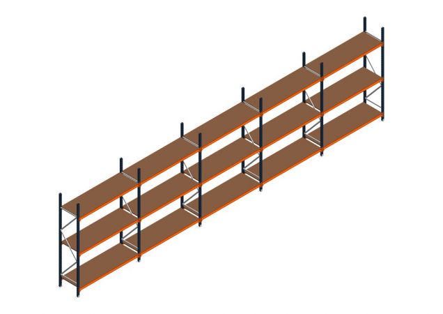 Voordeelrij MP Grootvakstelling 2500x7800x600 hxbxd 3 niveaus RAL2004/5003/Verzinkt 500kg