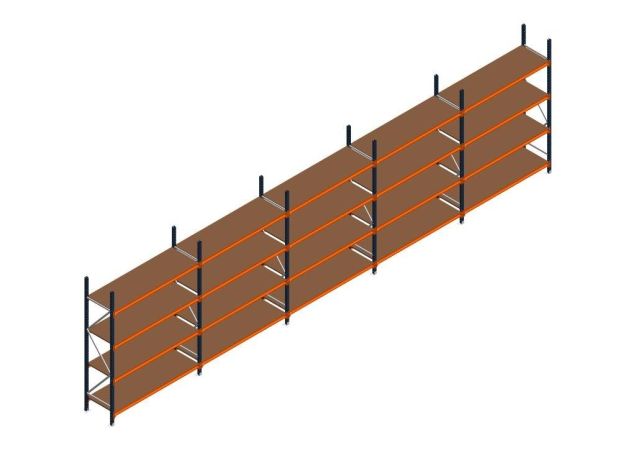 Voordeelrij MP Grootvakstelling 2500x9550x600 hxbxd 4 niveaus RAL2004/5003/Verzinkt 400kg