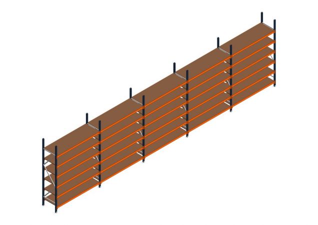 Voordeelrij MP Grootvakstelling 2500x7800x600 hxbxd 6 niveaus RAL2004/5003/Verzinkt 500kg