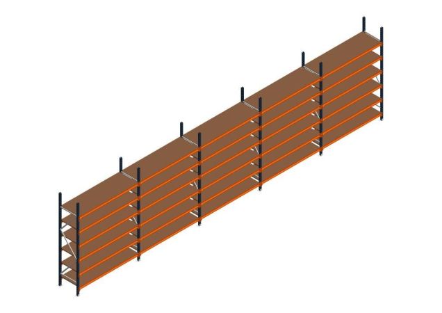 Voordeelrij MP Grootvakstelling 2500x9550x600 hxbxd 6 niveaus RAL2004/5003/Verzinkt 400kg
